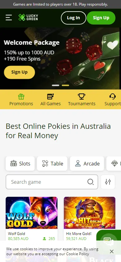 Lucky Green Casino mobile browser experience for Australian players